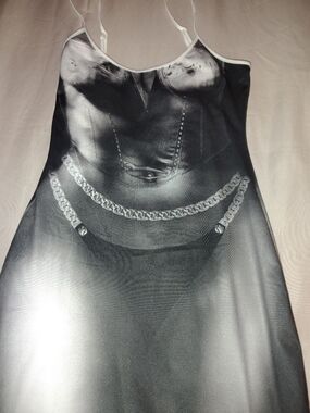 Monochrome Printed Slip Dress with Chain Graphic